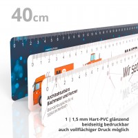 plastic ruler 40 cm white shiny