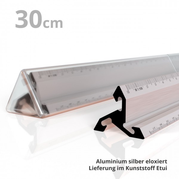 Aluminium Dreikantlineal und Maßstab 30 cm