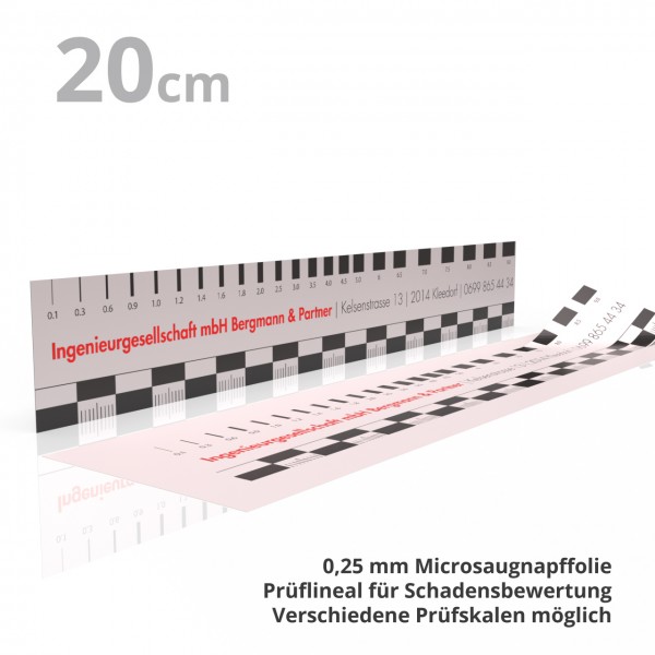 auf allen glatten Oberfl&auml;chen haftendes Lineal zur Schadensbewertung