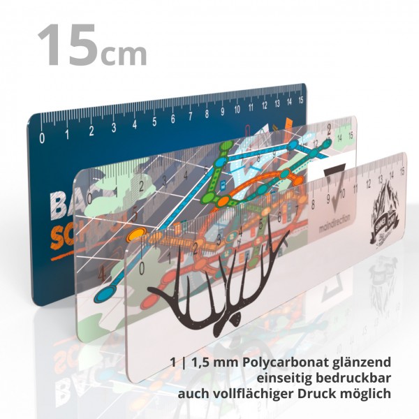 15 cm Lineal , 160 mm Länge x 30 - 40 - 50 mm Breite , klares glänzendes Material