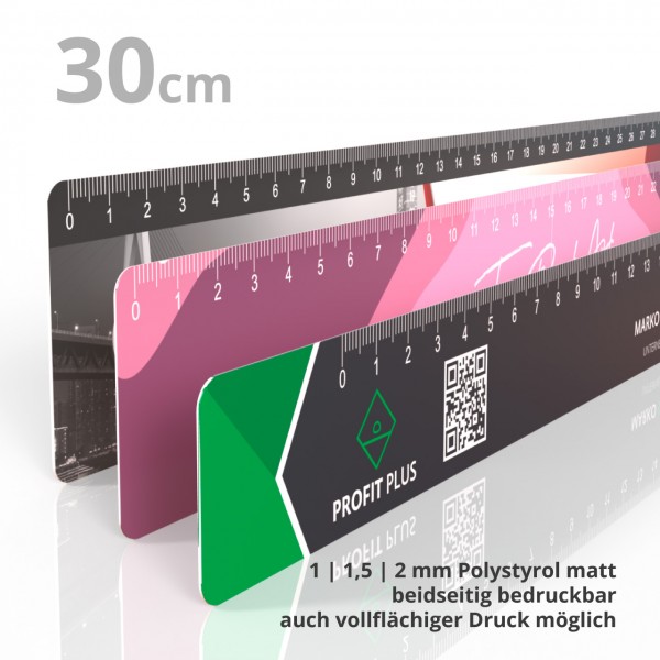 30 cm Lineal , 310 mm Länge x 30 - 40 - 50 mm Breite , weiss mattes Material