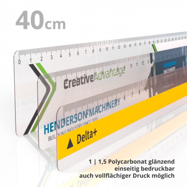 40 cm Lineal , 410 mm Länge x 30 - 40 - 50 mm Breite , klares glänzendes Material