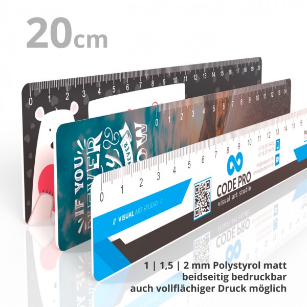 20cm Lineal , 210mm Länge x 30 - 40 - 50mm Breite , weiss mattes Material
