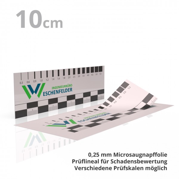 Gap size ruler with micro suction cup film, adheres to all smooth surfaces